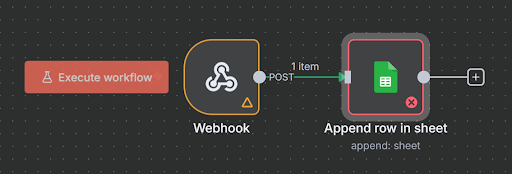 A n8n workflow with a Google Sheets node.