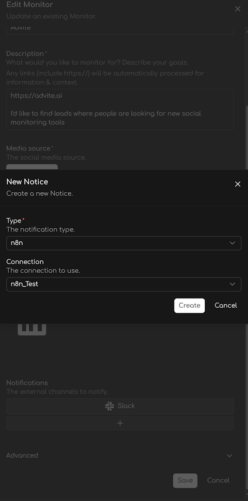 Configure the webhook Connection with a Monitor.